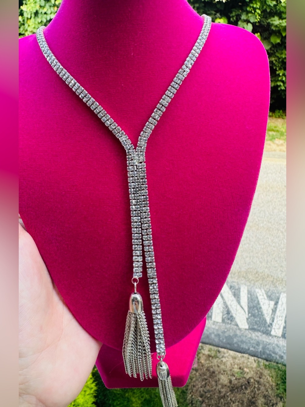Silver Crystal Tassel Y-Lariat Necklace - Women Jewelry